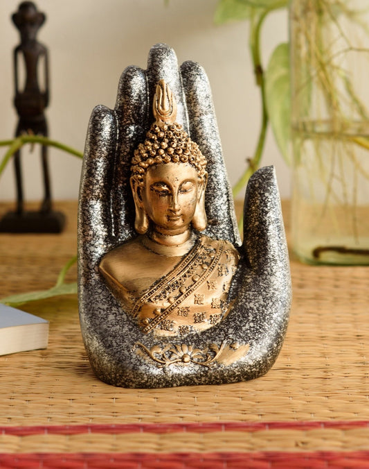 HomeSutra Golden Silver Handcrafted Buddha Palm