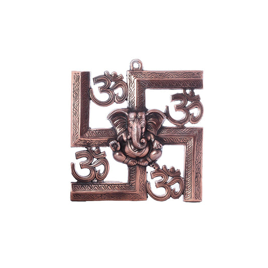 HomeSutra Lord Ganesha on Om Swastik Metal Wall Hanging