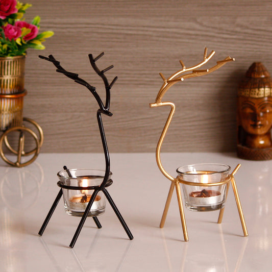 HomeSutra Set of 2 Deer Shape Decorative Handcrafted Metal Tea Light Holder