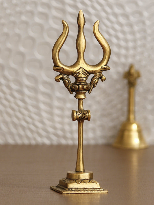 HomeSutra Brass Trishul with Damru Decorative Handcrafted Figurine