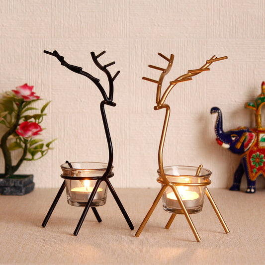 HomeSutra Set of 2 Deer Shape Decorative Handcrafted Metal Tea Light Holder