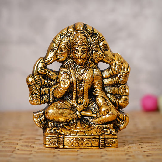 HomeSutra Golden Panch Mukhi Hanuman Metal Decorative Showpiece