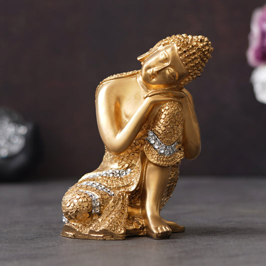 HomeSutra Golden Buddha on Knee Polyresin Showpiece