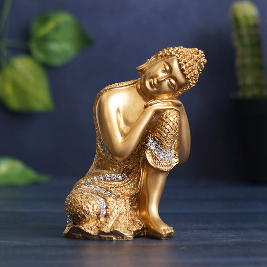 HomeSutra Golden Buddha on Knee Polyresin Showpiece