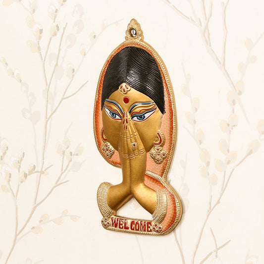 HomeSutra Welcome Lady Metal Colorful Wall Hanging